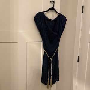 Trina Turk navy silk patterned cocktail dress